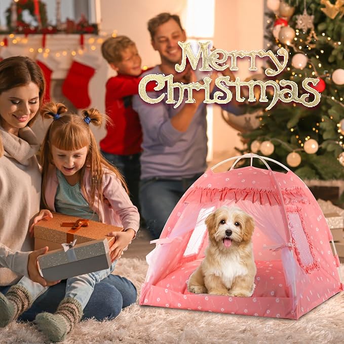 Cat Princess Bed Tent House - Kitty Cute Tent Indoor,Small Dog House Indoor/Outdoor Cave Nest Bed Small Dog Tent for Cat,Puppy Tent (19.6"x19.6"x17.7"/Pink)