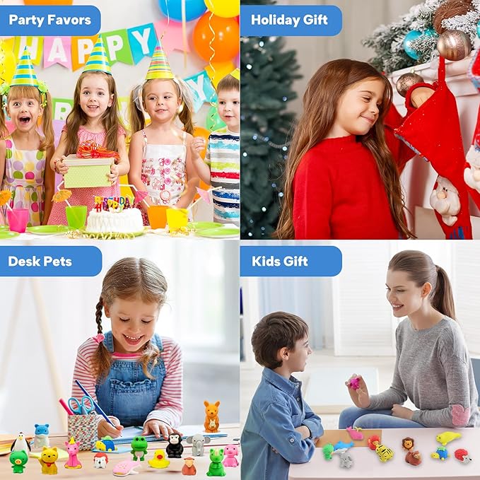 Animal Erasers for Kids, 35 Pcs Pencil Erasers Bulk Puzzle Eraser Mini Erasers Desk Pets Treasure Box Toys for Classroom Prizes School Supplies Kids Party Favors