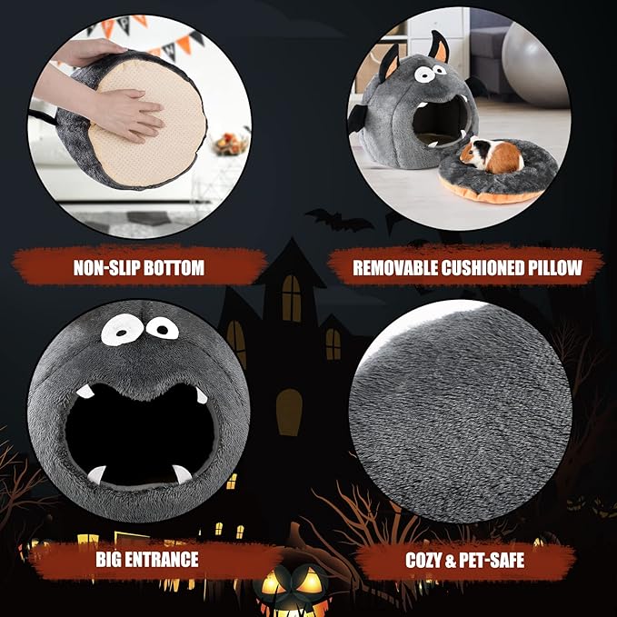 Guinea Pig Hideout - Guinea Pig Bed, Halloween Style Small Pet Hides, Ideal Bed for Small Pets, Bat Shape, Dark Gray