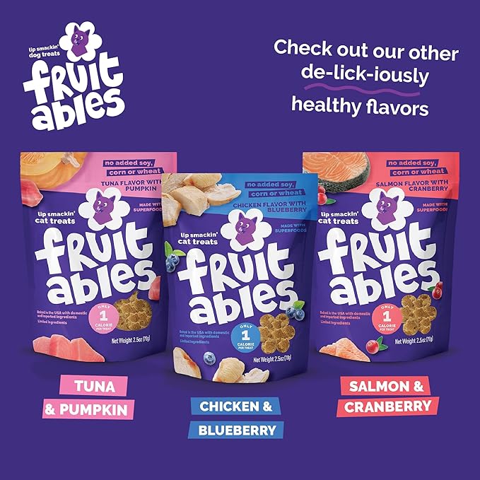 Fruitables Cat Treats, Healthy Treats For Cats, Low Calorie and Packed with Protein, Crunchy Biscuits, Free of Wheat, Corn and Soy, Made with Real Tuna and Pumpkin, 2.5oz