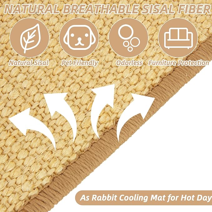 4PCS Rabbit Scratching Pad, Natural Sisal Bunny Scratching Pad, Rabbit Scratch Mat, Claws and Teeth Care Mats for Biting Sleeping Nesting Small Animal Bedding Chew Toys (15.7x11.8 Inch)