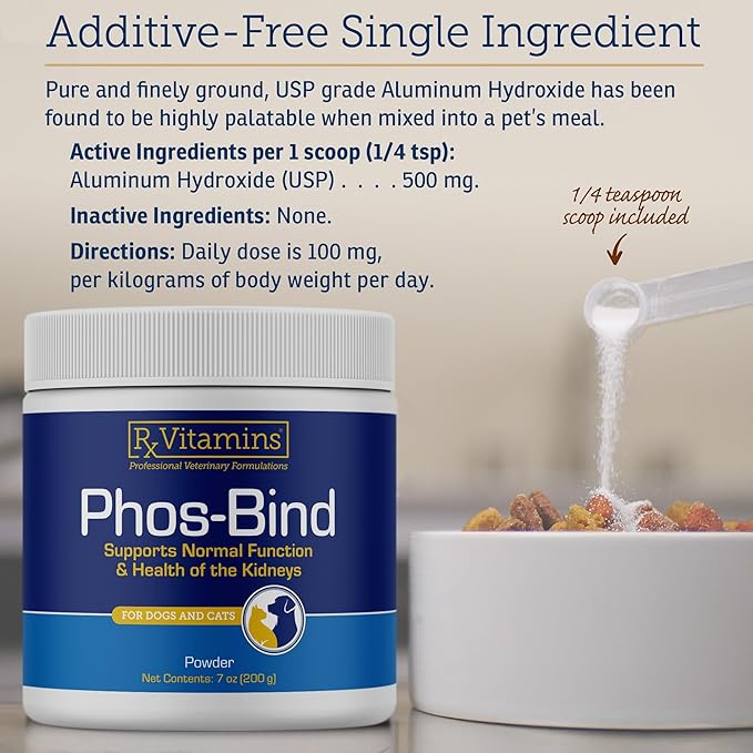 Rx Vitamins Phos-Bind - Kidney Support Supplement Powder - Phosphate Binder for Cats & Dogs for Kidney Health - Supports Normal Kidney Cleanse and Essential Kidney Care - 200g