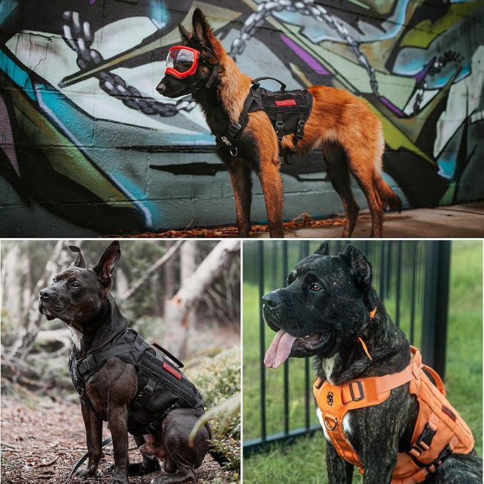 OneTigris Tactical No Pull Dog Harness for Large Dog, Mesh Design Dog Vest Harness Breathable Military Dogs Molle Vests with Handles, Service Dogs Vest Harness for Walking Hiking Training