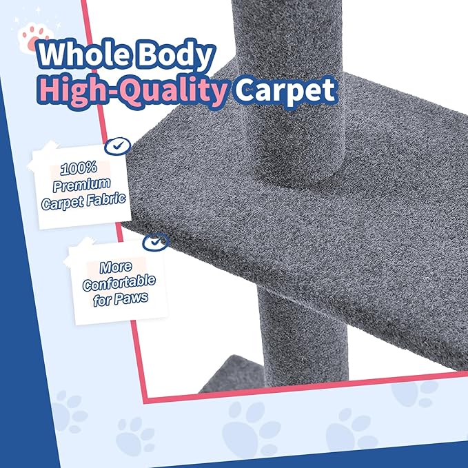 Max & Marlow Cat Tree Floor to Ceiling Cat Tower Height 95-108" Adjustable Kitten Tree Tall Climbing Tree with Carpet Scratching Post and Mat Cat Pole for Indoor Cats,Light Grey