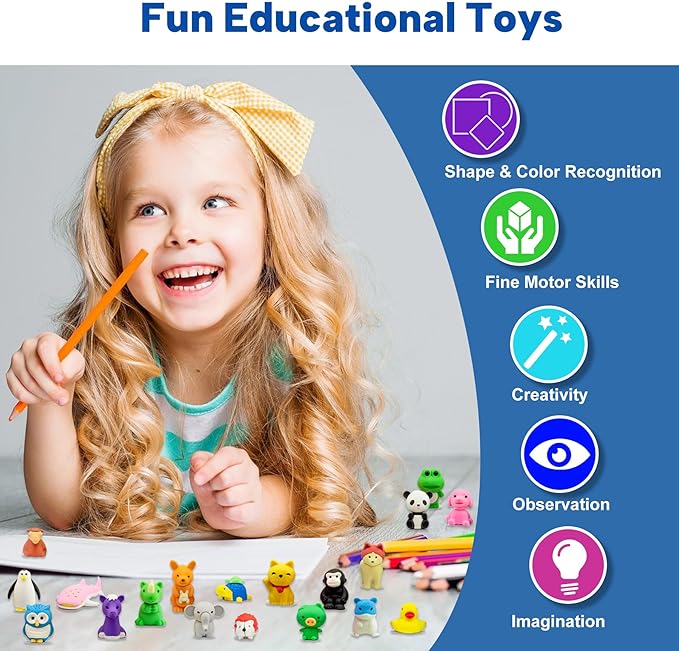 Animal Erasers for Kids, 35 Pcs Pencil Erasers Bulk Puzzle Eraser Mini Erasers Desk Pets Treasure Box Toys for Classroom Prizes School Supplies Kids Party Favors