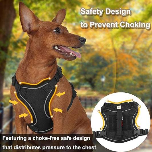 Dog Harness and Leash Set, Small Sized No Pull Pet Harness with Control Handle, Adjustable Tactical Harness for Small Medium Dogs Cats, Reflective Puppy Harness for Walking Hiking Training