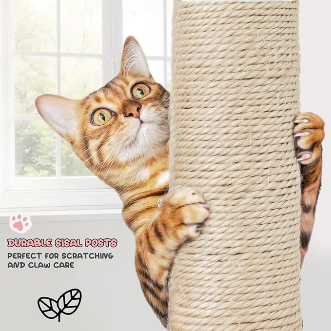 MoNiBloom Cat Tree, 70 Inch Cat Tree Tower with 2 Condo, Tall Cat Tower with Scratching Post, Cat Climbing Tower, Cat Tree for Indoor Cats, Soft Pink