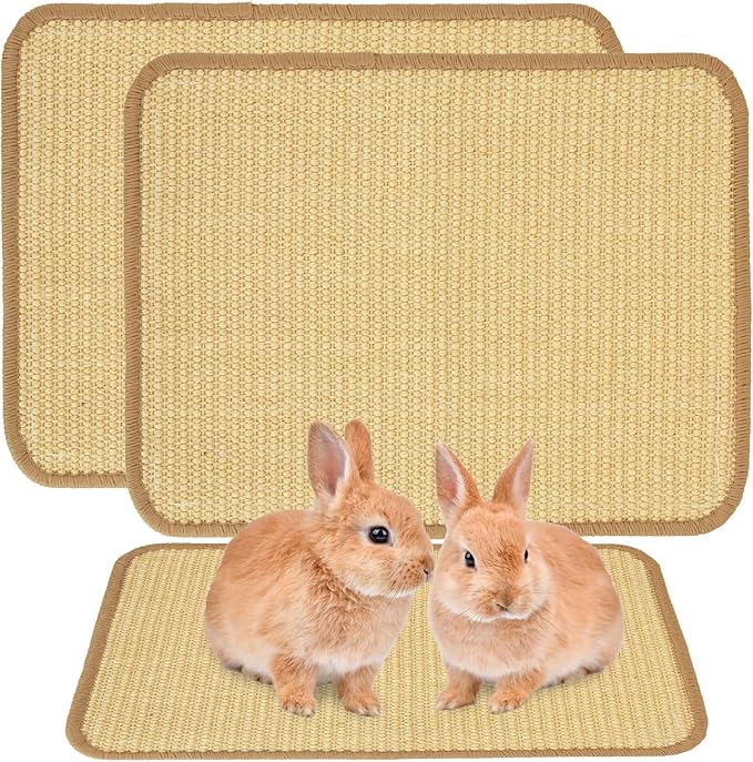 4PCS Rabbit Scratching Pad, Natural Sisal Bunny Scratching Pad, Rabbit Scratch Mat, Claws and Teeth Care Mats for Biting Sleeping Nesting Small Animal Bedding Chew Toys (15.7x11.8 Inch)
