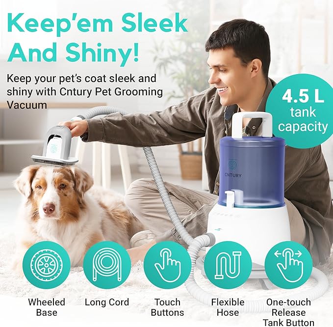 Dog Grooming Vacuum for Shedding, 5-in-1 Pet Grooming Kit with Dog Clippers for Grooming, 14,000Pa Powerful Suction, 4.5L Dust Cup, Quiet Pet Hair Vacuum Cleaner for Cats & Dogs Grooming
