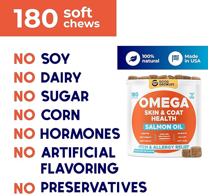 Omega 3 Fish Oil for Dogs (540Ct) - Skin&Coat Chews - Dry & Itchy Skin Relief + Allergy Support - Shiny Coat - EPA&DHA Fatty Acids - Salmon Oil Chews Promotes Heart, Hip & Joint Support