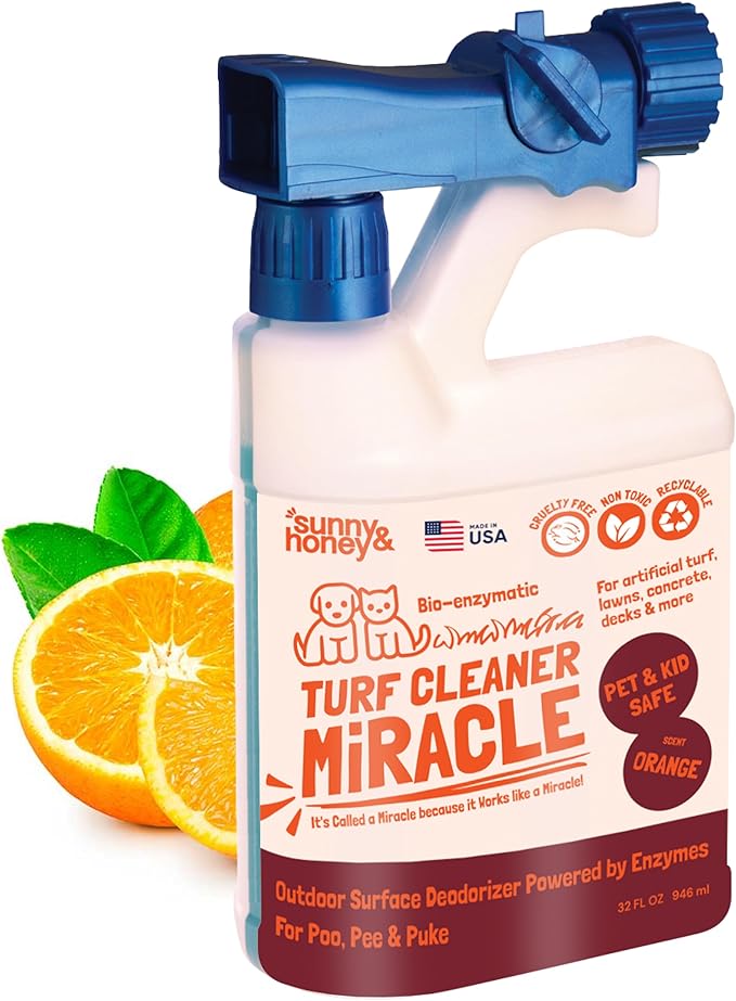 Sunny & Honey Outdoor Turf Cleaner - 32 Fl Oz - Pet Urine Enzyme Cleaner - Dog Urine Neutralizer for Grass - Long-Lasting Orange Scent & Yard Sprayer Ready