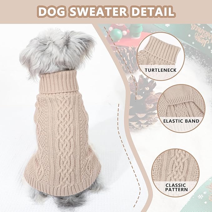 Dog Sweaters for Small Dogs Winter Dog Clothes Turtleneck Knit Puppy Sweater Warm Chihuahua Clothes Cat Sweater Frenchie Doggy Pullover Outfit with Twisted Design(Beige, X-Small)