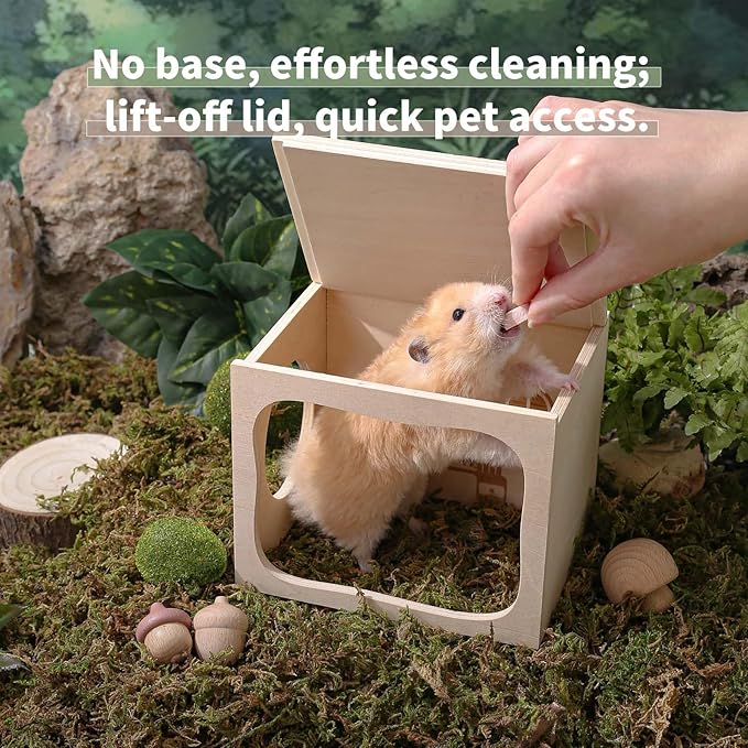 Marchul Hamster Hideout Wooden House Chamber Small Animals Pets Tunnel Exploring Toys for Dwarf Hamsters, Syrian Hamsters, Gerbils, Hedgehogs, Rats, Mice (Bed Room)