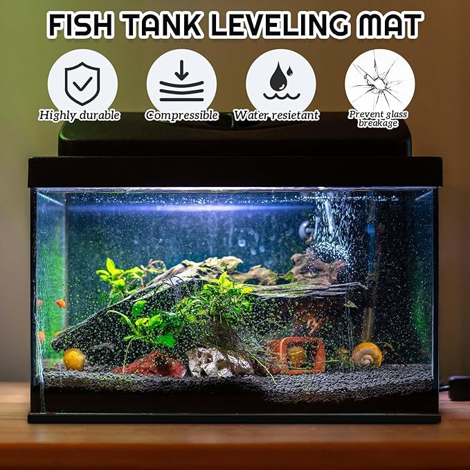 Pangda 1 Pcs Aquarium Fish Self Leveling Mat for Under Tank Foam Compressible Neoprene Mat with Adhesive Backing Waterproof Easy to Cut Stability, Black (12 x 12 Inch)