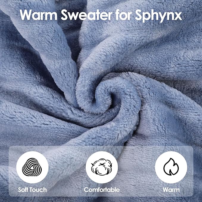 SUNFURA Sweaters for Cats, Hairless Sphynx Sweater Kitten Pullover with Sleeves, Warm and Soft Cat Pajamas Fleece Sweatshirt Jumpsuit, Turtleneck Clothes for Fall Winter, Blue M