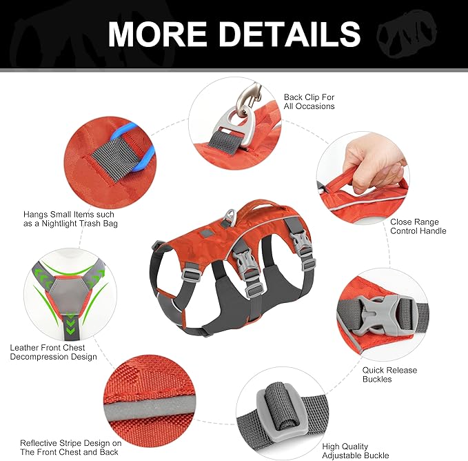 Escape Proof Dog Harness, Lightweight Full Body Pet Vest with Lift Handle and Leash Clip, Reflective Adjustable Small Dog Harness for Daily Walking(Red,Chest:14-22")