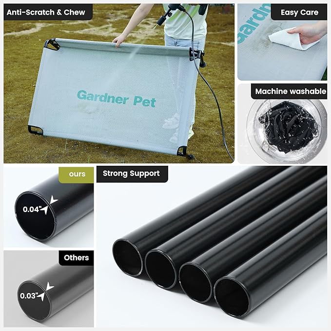 Gardner Pet Elevated Dog Bed Large Sized Dog, Outdoor Raised Bed Waterproof Portable Cooling Cot Pet Hammock Bed with 3-Sided Guardrail, Breathable Mesh, Black, 49 Inches
