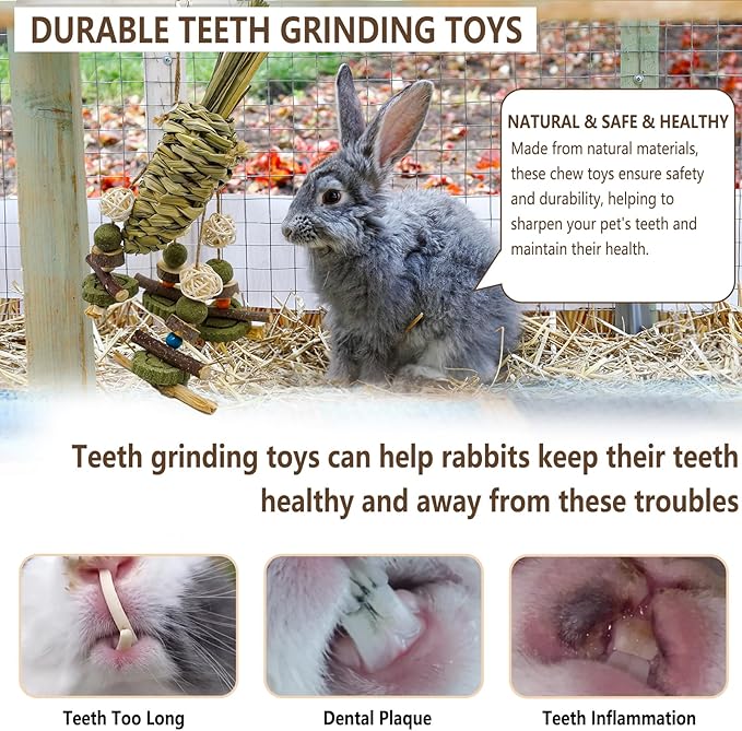 Rabbit Chew Toy, Bunny Cage Hanging Chew Toy & Treats,Natural Material Handwoven Chinchilla Treats Toys for Guinea Pigs Hamsters Rats and Other Small Pets Teeth Grinding