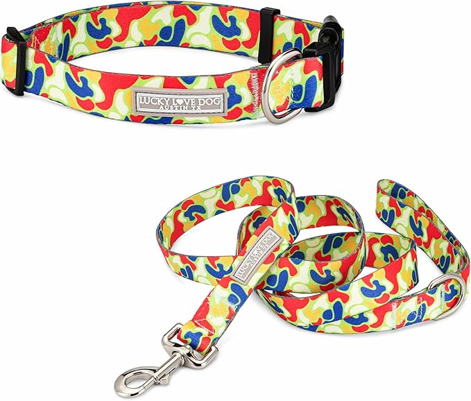 Lucky Love Dog - Adjustable Dog Collar and Leash Set with Easy Click Buckle for Small to Large Dogs, Durable, & Comfortable Collar for Male & Female Dogs, Puppies & Adult Ones - Oscar Combo, Small