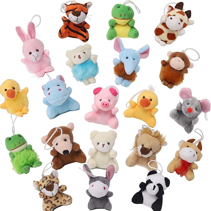 Juegoal 26 Pack Mini Animal Plush Toy Set, Cute Small Stuffed Animal Keychain Set, Goodie Bag Fillers, Carnival Prizes for Kids, Assortment Kids Valentine Gift Easter Egg Filter Party Favors