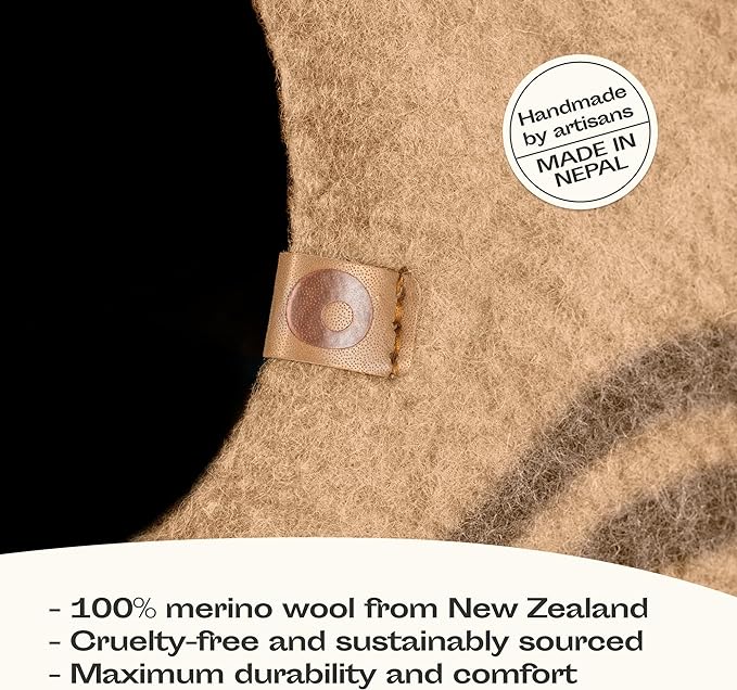 MEOWFIA Cat Cave – Premium Felt Cat Bed for Indoor Cats, Handmade 100% Merino Wool (Beige, Medium)