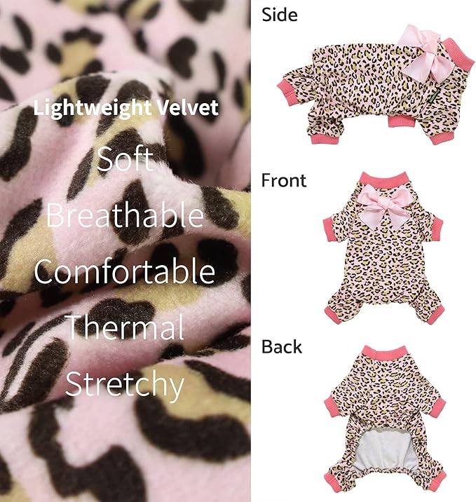 Fitwarm Leopard Dog Pajamas, Fleece Dog Clothes for Small Dogs Girl with Legs, Pet Onesie, Cat Outfit, Pink, Small