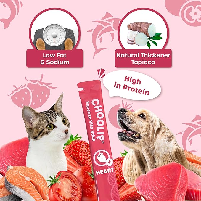 Squeeze Vita Stick Lickable Cat and Dog Treats – 49-Count Heart Support Sticks with Multivitamins, Soft Squeezable Paste for All Life Stages, Supporting Heart Health