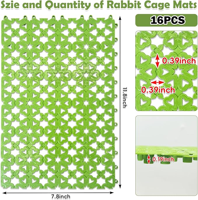kathson 16PCS Rabbit Feet Pad Plastic Cage Mat Floor Mats Bunny Hole Leak Water Pads for Pet Cats Dogs Hamster Rat Chinchilla Guinea Pig and Other Small Animals