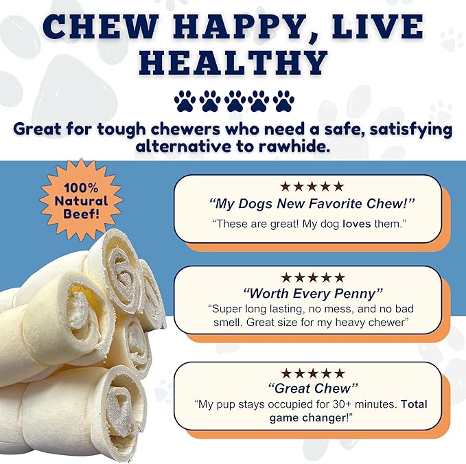 Amazing Dog Treats - Beef Cheek Rolls (4 Inch Regular - 8 Pcs) - Safe Rawhide Alternative Dog Chew - Great for Power Chewers - Long Lasting Dog Chew - Retriever Rolls for Dogs