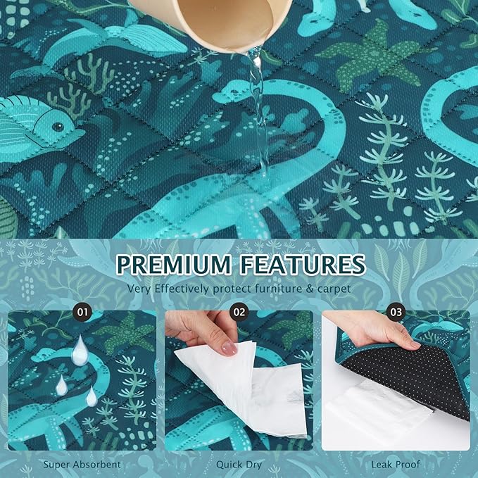 BVAGSS Washable Pee Pads for Dogs, 2 Pack Reusable Leakproof Puppy Wee Wee, Non-Slip Waterproof Pet Training, Super Absorbent Whelping XH081 (Dino Green, 41X41 Inch)