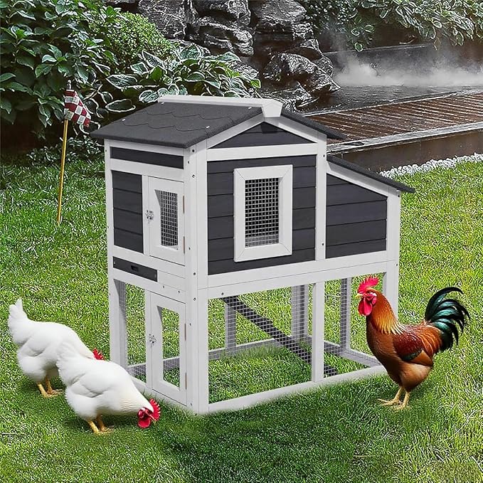 Chicken coop, Chicken Run, Duck coop,Outdoor Chicken Coop for 2-4 Chickens Wooden Hen House Poultry Pet Hutch Run Cage (White)