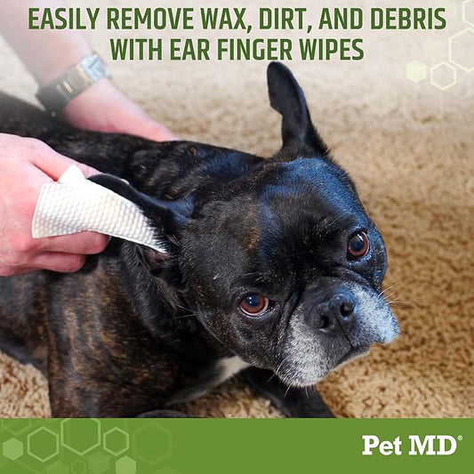 Dog Ear Cleaning Finger Wipes with Aloe Vera & Eucalyptus Oil – Veterinarian Formulated Pet Ear Wipes for Dog Ear Care – Made in USA – 50 Count