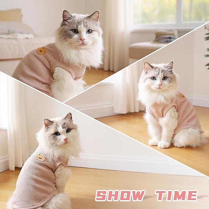 3 Pack Shirts for Cat, Small & Medium Dog Clothes, Waffle-Knit Puppy Shirts, Lightweight, Breathable, Stretchy Pet Clothes, Sleeveless Tee Shirt Gift for Cats & Dogs (3 PCS, Small)