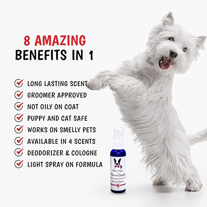 Warren London Wet Kiss Dog Cologne Spray – Pomegranate & Fig | Pocket-Size 2 oz Odor Eliminator & Coat Freshener for Dogs & Cats
