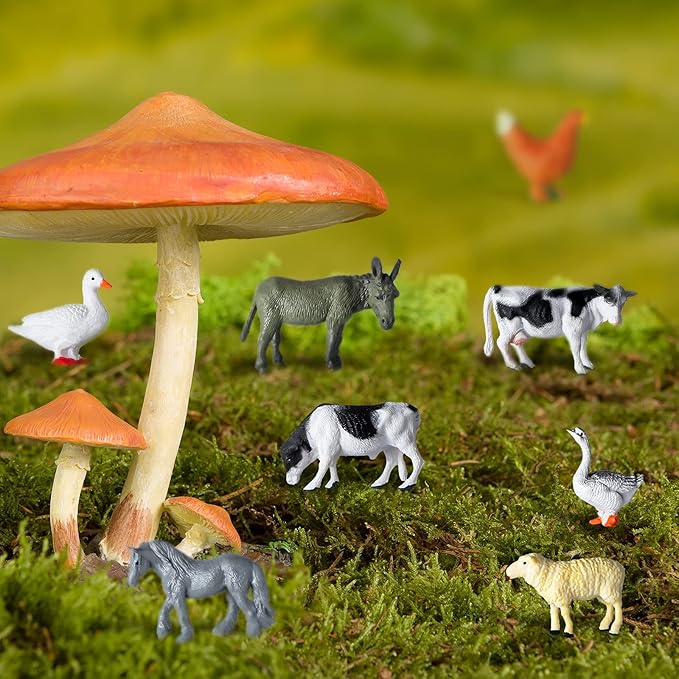 Blulu 24 Pcs Mini Figures Toys Realistic Farm Animal Figures Plastic Learning Educational Playset Animal Themed Party Supplies Cake Topper Educational Toy for Garden Home Decor Birthday Favors