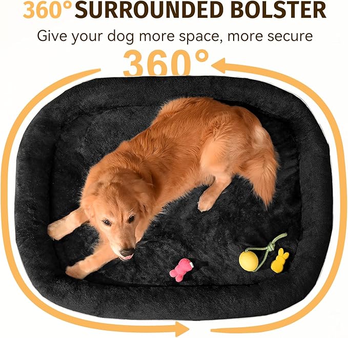 Orthopedic Washable Large Dog Bed: Memory Foam Waterproof Pet Bed with Bolsters - Removable Orthopedic Cover for Medium Large Sized Dog Bed - Non-Slip Bottom - Black