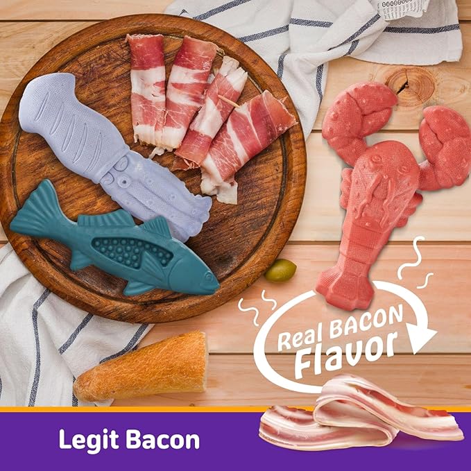 Dog Toys for Aggressive Chewers, 3 Pack Indestructible Dog Chew Toys, Super Chewer Toys with Tough Nylon Bacon Flavor for All Breed Sizes, Teeth Cleaning & Training, Boredom Relief