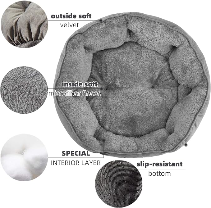 Asvin Small Dog Bed for Small Dogs, Cat Beds for Indoor Cats, Pet Bed for Puppy and Kitty, Extra Soft & Machine Washable with Anti-Slip & Water-Resistant Oxford Bottom, Grey, 20 inches