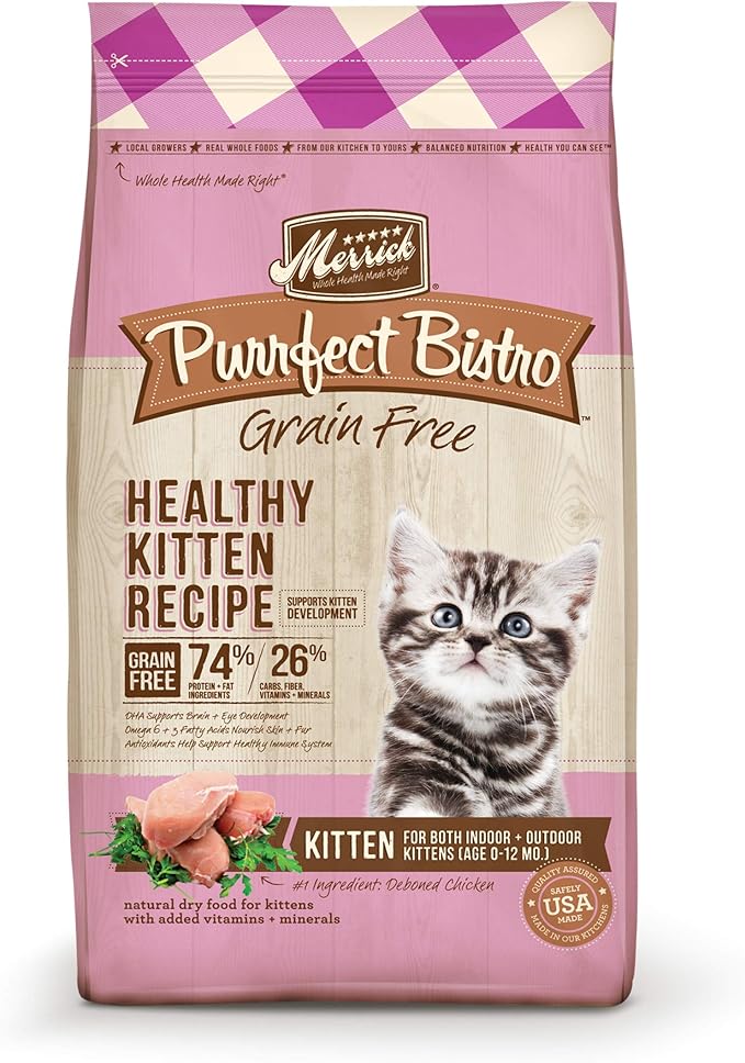 Merrick Purrfect Bistro Premium Grain Free Natural Dry Cat Food For Young Cats, Healthy Kitten Food Recipe - 7 lb. Bag