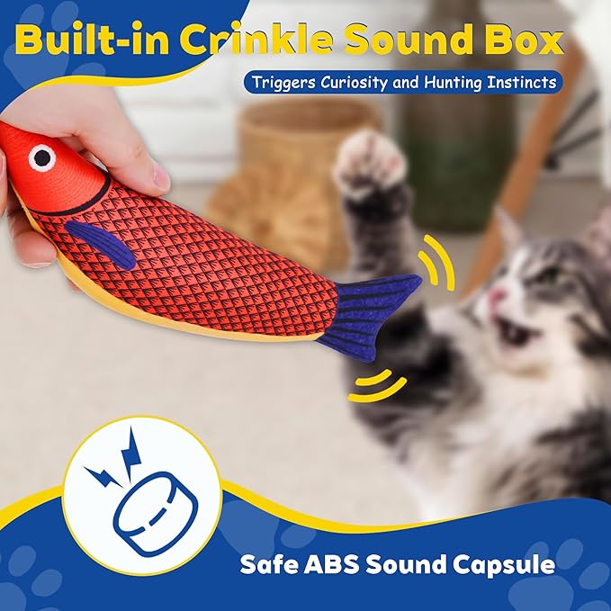 Cat Toys, 3-Pack Catnip Toys for Cats, Soft and Durable with Rattle Sound, Interactive Kitten Toys for Indoor Cats, 9.4 Inches, Saury Fish Cat Chew Toy for All Breeds (Saury Fish)