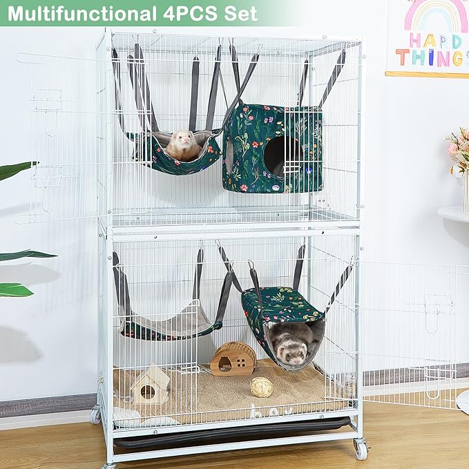 Glittme Ferret Hammock 4 Pack Ferret Cage Accessories Washable Rat Hammock Soft Guinea Pig Hammock for Ferrets, Rat, Sugar Glider, Squirrel