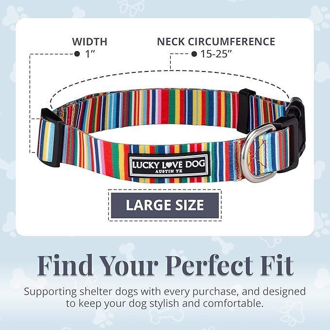 Lucky Love Dog - Adjustable Dog Collar with Easy Click Buckle for Small to Large Ones, Durable, & Comfortable for Male & Female Dogs, Pet Collar for Puppies & Adult Dogs - Hippie, Large