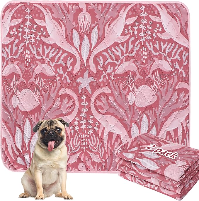 BVAGSS Washable Pee Pads for Dogs, 2 Pack Reusable Leakproof Puppy Wee Wee Pad, Non-Slip Waterproof Pet Training Pads, Super Absorbent Whelping Pads XH081 (Dino Pink, 36X24 Inch (Pack of 2))
