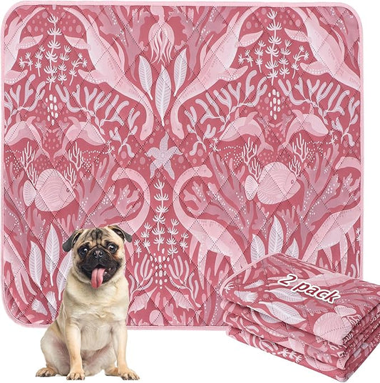BVAGSS Washable Pee Pads for Dogs, 2 Pack Reusable Leakproof Puppy Wee Wee Pad, Non-Slip Waterproof Pet Training Pads, Super Absorbent Whelping Pads XH081 (Dino Pink, 36X24 Inch (Pack of 2))