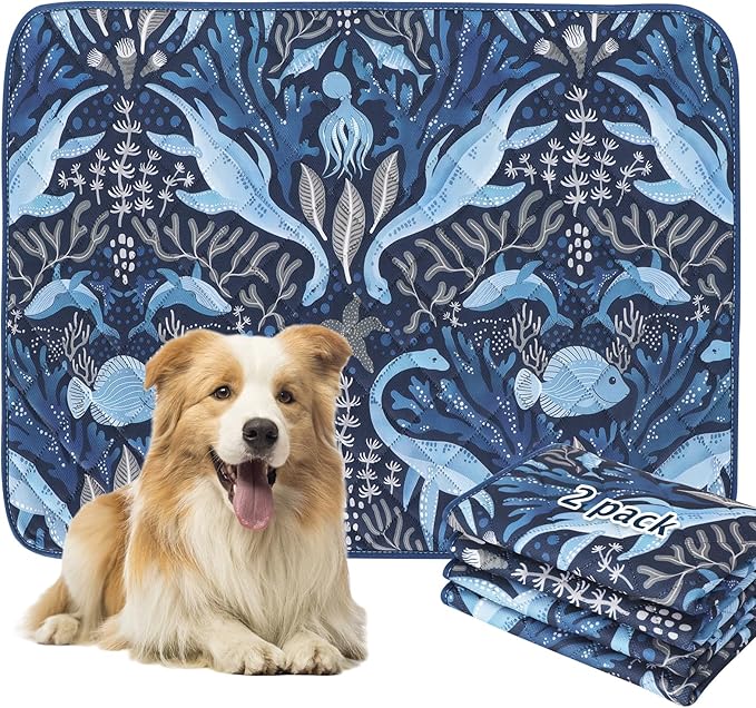 BVAGSS Washable Pee Pads for Dogs, 2 Pack Reusable Leakproof Puppy Wee Wee, Non-Slip Waterproof Pet Training, Super Absorbent Whelping XH081 (Dino Navy, 41X41 Inch)