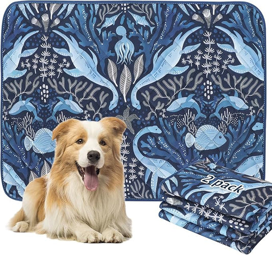 BVAGSS Washable Pee Pads for Dogs, 2 Pack Reusable Leakproof Puppy Wee Wee, Non-Slip Waterproof Pet Training, Super Absorbent Whelping XH081 (Dino Navy, 41X41 Inch)