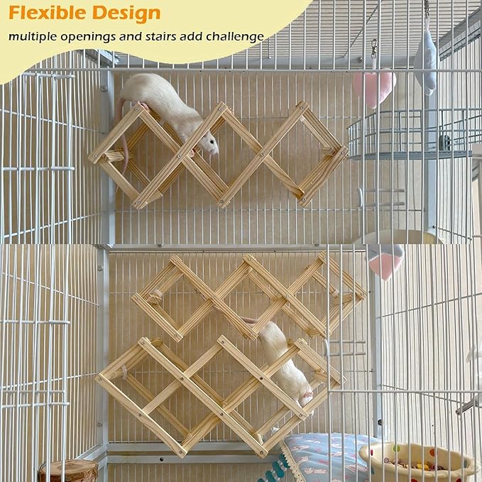 Wooden Rat Climbing Toys, Natural Pet Rat Cage Accessories Climbing Ladder, Fancy Rats Enrichment Toy Activities, Hanging Rodent Toys for Pet Rats in Cage Playing Chewing (S, 1pc)