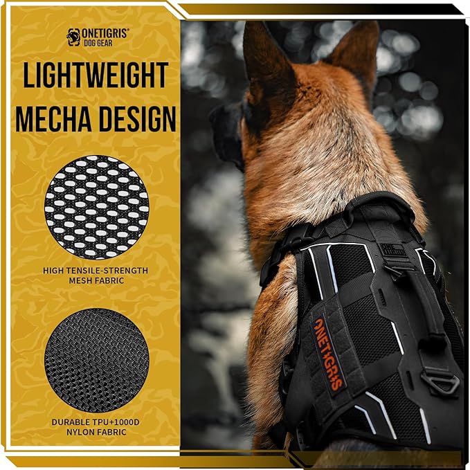 OneTigris Tactical Dog Harness for Large Dogs, Mesh Dog Harness Medium Sized Dog Reflective Dog Vest, Heavy Duty & Breathable Military Dogs Vest with No Pull Buckle