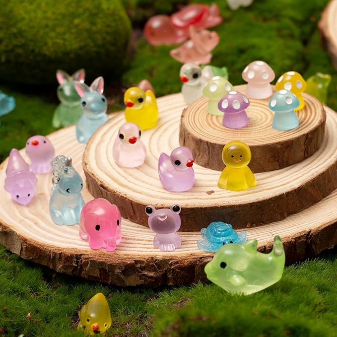 80PCS Luminous Mini Resin Animals Tiny Glow in The Dark Miniature Accessories Ducks Figures Variety Pack for DIY Micro Landscape Aquarium Dollhouse Garden Decoration