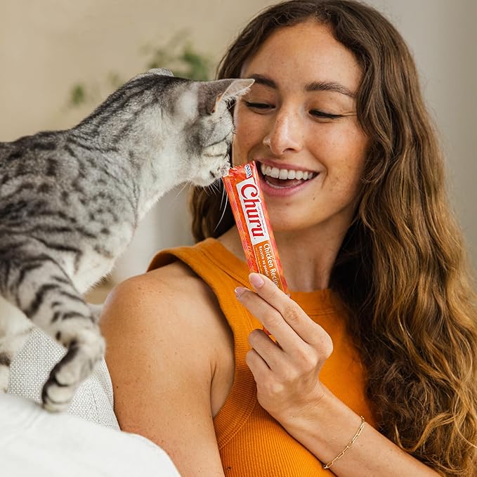 INABA Churu Cat Treats, Lickable, Squeezable Creamy Purée with Vitamin E, 0.5 Ounces per Tube, 120 Tubes Total, Chicken Variety